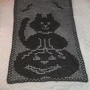 Kat in de Pompoen Patch Rechthoekige Gehaakte Halloween Tafel Runner-Zwart-56 "x18" - KLAAR OM TE VERZENDEN! afbeelding 2