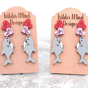 Hand-Painted Shark Earrings: Laser-Cut Valentine&#39;s Day Jewelry