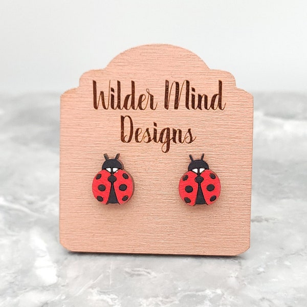 Ladybug Studs, Ladybug Earrings, Summer Jewelry, Spring Earrings, Cute Earrings, Summer Earrings, Fun Studs, Post Earrings, Wood Earrings