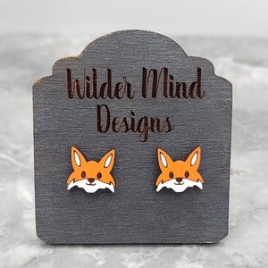 Hand Painted Fox Studs: Laser Cut Wood Animal Earrings