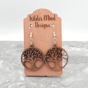 Laser Cut Walnut Tree of Life Earrings: Boho Wooden Earrings