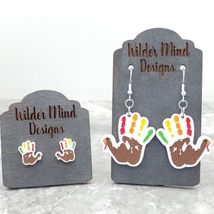 Handmade Turkey Handprint Earrings: Thanksgiving Acrylic Earrings