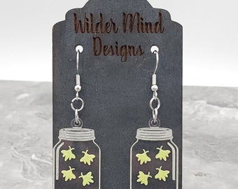 Firefly Mason Jar Ohrringe: Laser Cut Acryl, Sommerschmuck