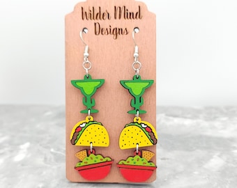 Cinco De Mayo Earrings, Taco Party, Taco Earrings, Guacamole, Margarita Earrings, Fiesta Earrings, Cactus Earrings, Mexican Earrings, Funny