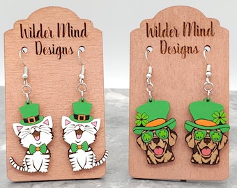 St. Patrick's Day Earrings, St. Patrick's Day Dog, Irish Dog, Irish Cat, St. Patrick's Day Cat, Cat Earrings, Dog Earrings, Holiday Earrings