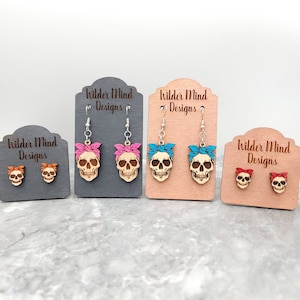 Skull Earrings with Bow: Laser Cut Halloween Jewelry