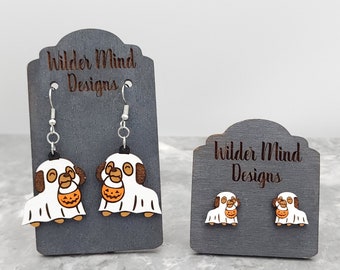 Halloween Dog Earrings, Ghost Earrings, Dog Earrings, Halloween Earrings, Cute Earrings, Holiday Earrings, Trick or Treat, Unique Earrings