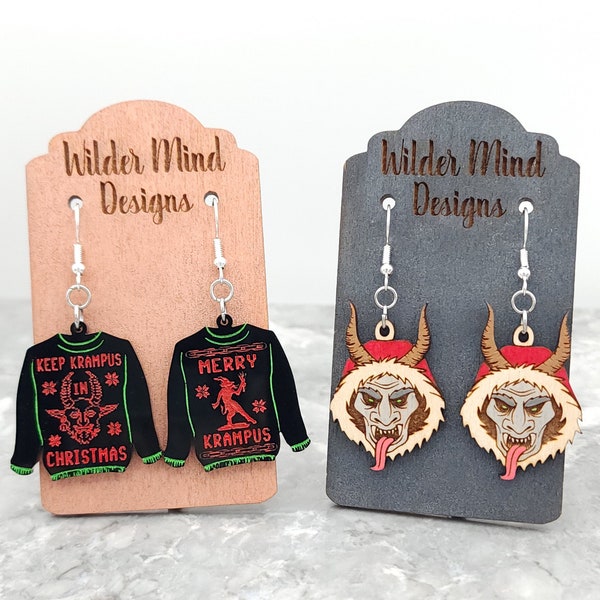 Krampus Ugly Sweater Earrings, Krampus Earrings, Christmas Earrings, Unique Earrings, Ugly Christmas Sweater, Creepy Christmas, Unique