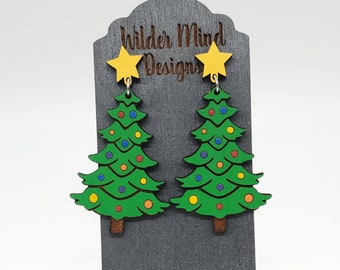 Enamel and Crystal Christmas Tree Clip on Earrings Festive Earrings Secret Santa
