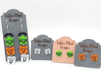 Hand Painted Acrylic Halloween Bucket Earrings: Nostalgic Trick or Treat Jewelry