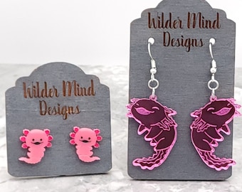 Pink Axolotl Earrings: Laser Cut Acrylic, Surgical Steel Posts