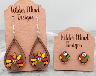 Turkey Earrings, Thanksgiving Earrings, Friendsgiving, Fall Earrings, Cute Earrings, Fun Earrings, Animal Earrings, Turkey Studs, Laser Cut