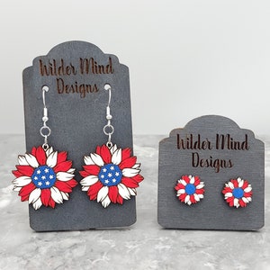 Patriotic Sunflower Earrings: Red, White & Blue USA Jewelry