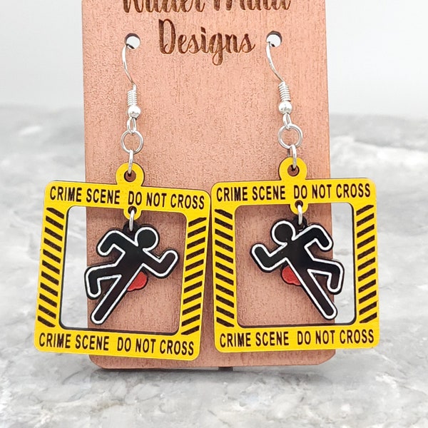 Hand Painted Crime Scene Earrings: Laser Cut True Crime Jewelry