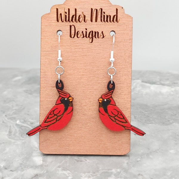 Cardinal Earrings, Christmas Earrings, Bird Earrings, Red Cardinal, Cardinal Gift, Wood Cardinal, Wooden Earrings, Animal Earrings, Hope