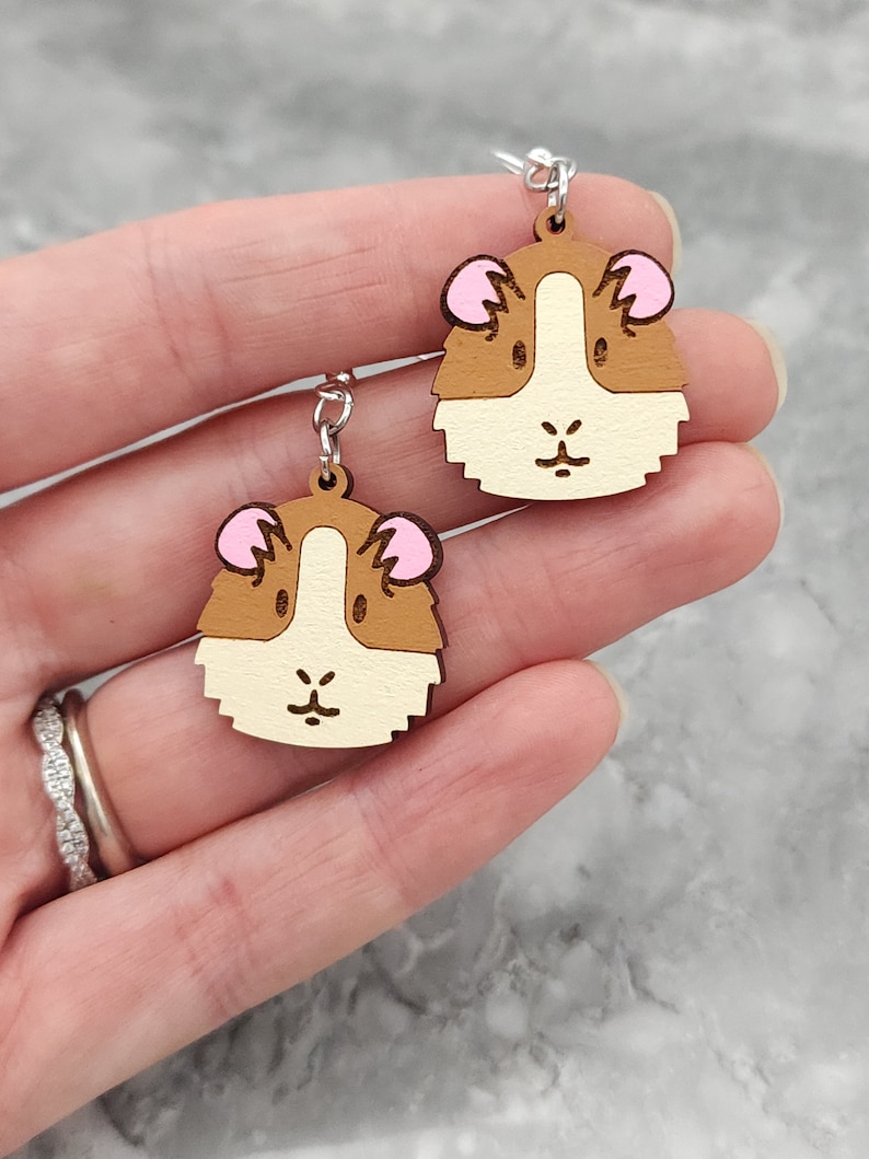 Guinea Pig Studs, Guinea Pigs, Animal Earrings, Animal Studs, Cute Earrings, Guinea Pig Gift, Guinea Pig Lover, Hamster Lover, Wood, Dangle image 6