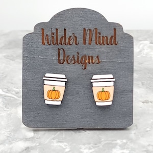 Pumpkin Spice Latte Stud Earrings: Hand-Painted Laser Cut Wood