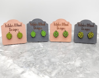 Hop Earrings, Hop Studs, Beer Earrings, Beer, Wooden Jewelry, Laser Cut Jewelry, Craft Beer, Beer Lover, Laser Cut, Laser Engraved