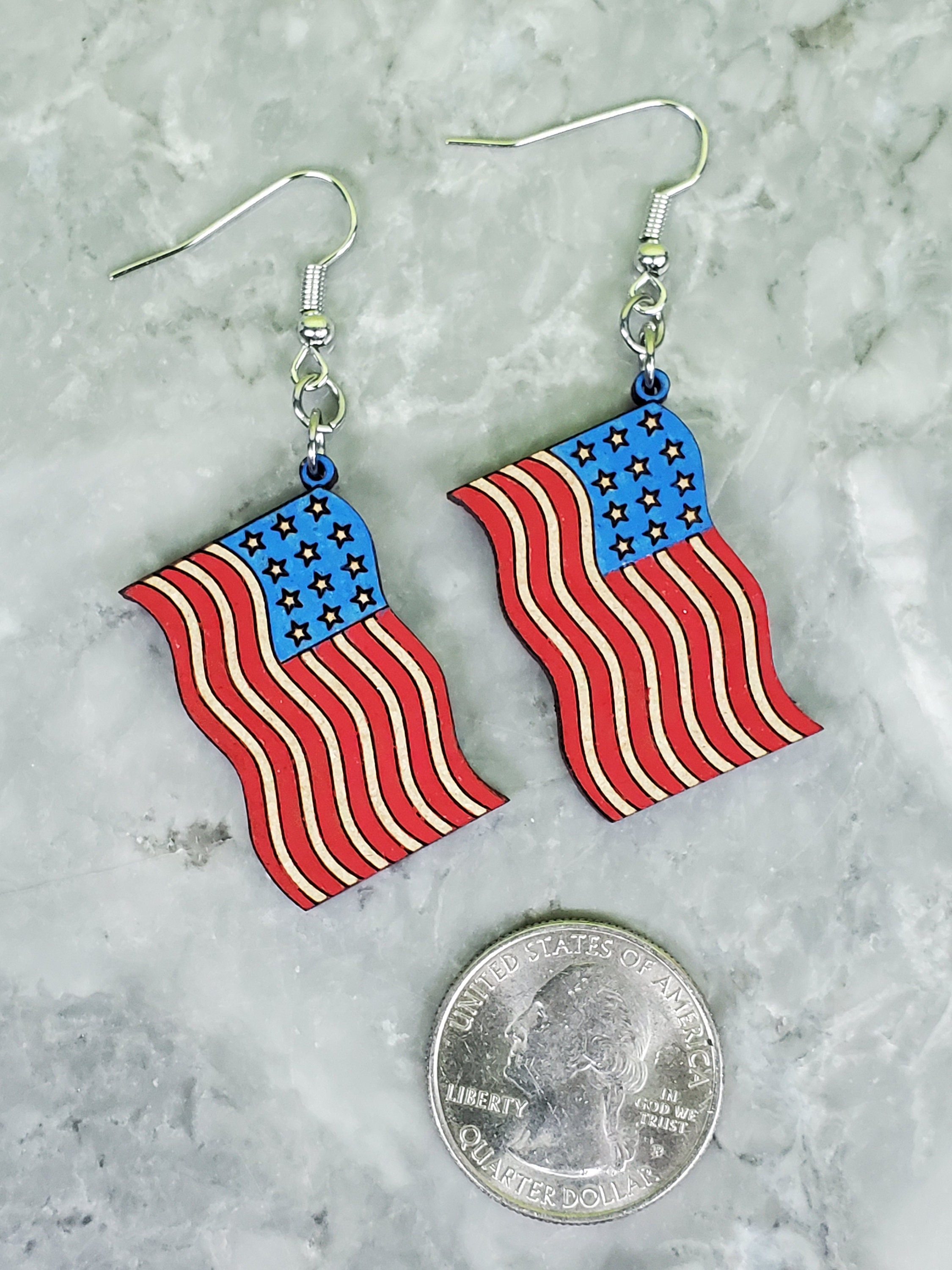 American Flag Earrings Patriotic Earrings Red White and | Etsy