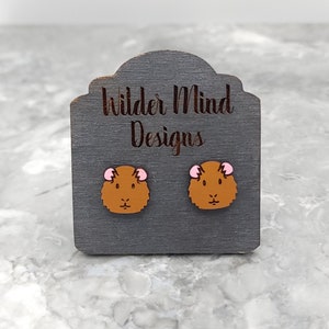 Guinea Pig Studs, Guinea Pigs, Animal Earrings, Animal Studs, Cute Earrings, Guinea Pig Gift, Guinea Pig Lover, Hamster Lover, Wood, Dangle Stud All Brown