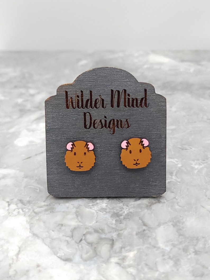 Guinea Pig Studs, Guinea Pigs, Animal Earrings, Animal Studs, Cute Earrings, Guinea Pig Gift, Guinea Pig Lover, Hamster Lover, Wood, Dangle Stud All Brown