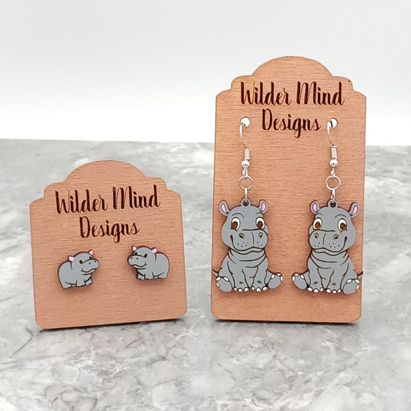 Hippos Studs, Hippopotamus Earrings, Cute Animal Earrings, Hippo Earrings, Hippo Gift, Fun Earrings, Cute Earrings, Wood Earrings, Laser Cut