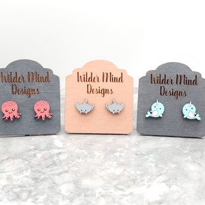 Hand Painted Sea Creature Stud Earrings: Narwhal, Octopus, Stingray