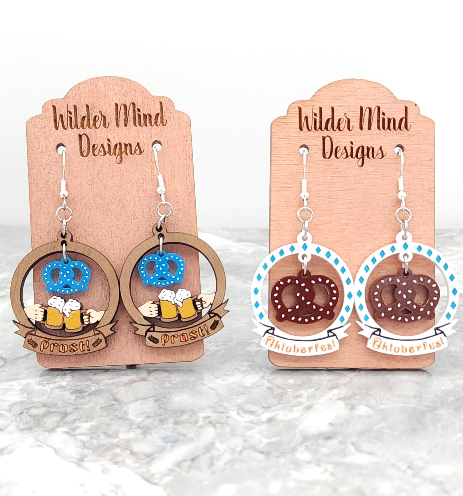 Oktoberfest Earrings: Laser Cut Acrylic & Walnut Wood, German Beer Fest