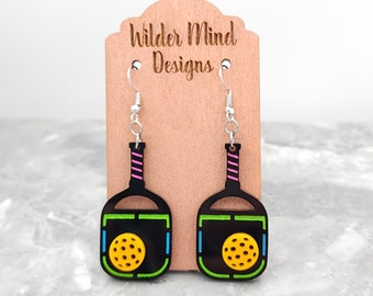 Pickleball Earrings, Pickleball Gift, Pickleball Paddle, Pickleball Jewelry, Sports Earrings, Neon Earrings, Pickleball Accessories