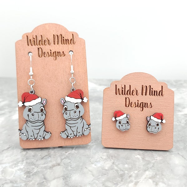 Christmas Hippo Earrings, Animal Earrings, Christmas Earrings, Hippo Gift, I want a hippopotamus for Christmas, Wood Earrings, Funny Gift