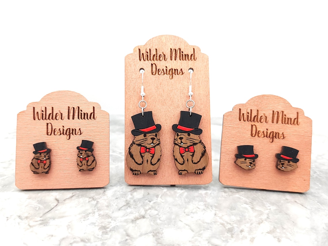 Groundhog Earrings, Groundhog Days, Cute Earrings, Animal Earrings, Groundhogs, Cute Animal Earrings, Winter Earrings, Funny Earrings image 1