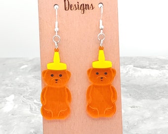 Honey Bear Earrings, Bear Earrings, Cute Earrings, Nostalgic Earrings, Acrylic Earrings, Fun Earrings, Unique Earrings, Honey Bee, Animal