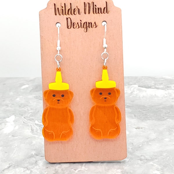 Honey Bear Earrings, Bear Earrings, Cute Earrings, Nostalgic Earrings, Acrylic Earrings, Fun Earrings, Unique Earrings, Honey Bee, Animal