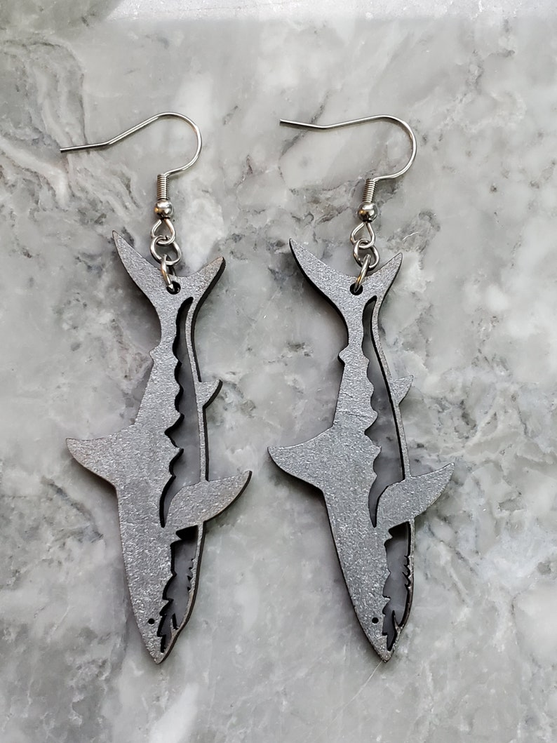Shark Earrings Laser Cut Wood Sharks Save Sharks Shark Etsy