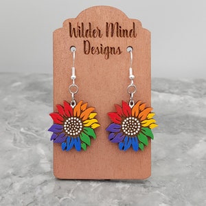 Pride Earrings, Pride Sunflower, Rainbow Sunflower, Rainbow Earrings, LGBTQ Earrings, Fun Earrings, Unique Earrings, Flower Earrings