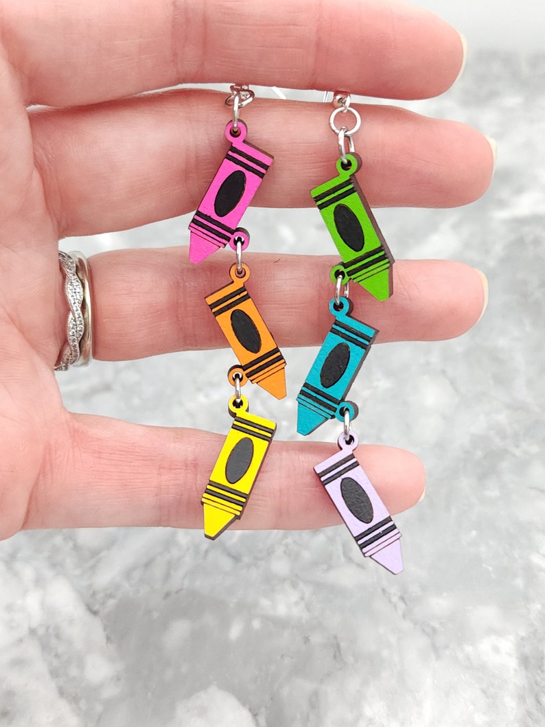 Crayon Earrings Crayon Dangle Earrings School Earrings Etsy