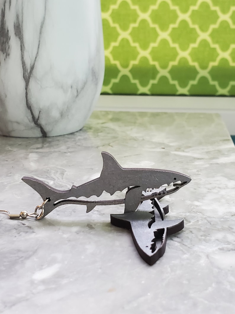Shark Earrings Laser Cut Wood Sharks Save Sharks Shark Etsy