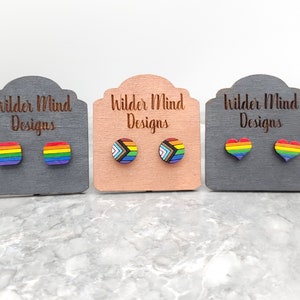 Rainbow Studs, Pride Earrings, Rainbow Studs, Pride Week, Gay Pride Jewelry, Cute Studs, Rainbow Earrings, Wood Earrings, Heart Earrings