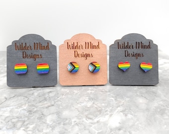 Rainbow Studs, Pride Earrings, Rainbow Studs, Pride Week, Gay Pride Jewelry, Cute Studs, Rainbow Earrings, Wood Earrings, Heart Earrings