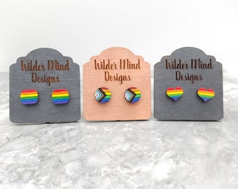 Rainbow Studs, Pride Earrings, Rainbow Studs, Pride Week, Gay Pride Jewelry, Cute Studs, Rainbow Earrings, Wood Earrings, Heart Earrings