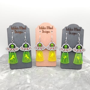 Alien Earrings, Alien UFO, UFO Earrings, ET Earrings, Unique Earrings, Spaceship Earrings, Space Earrings, Alien Gift, Flying Saucer Earring