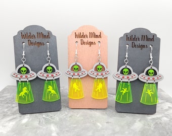 Alien Earrings, Alien UFO, UFO Earrings, ET Earrings, Unique Earrings, Spaceship Earrings, Space Earrings, Alien Gift, Flying Saucer Earring