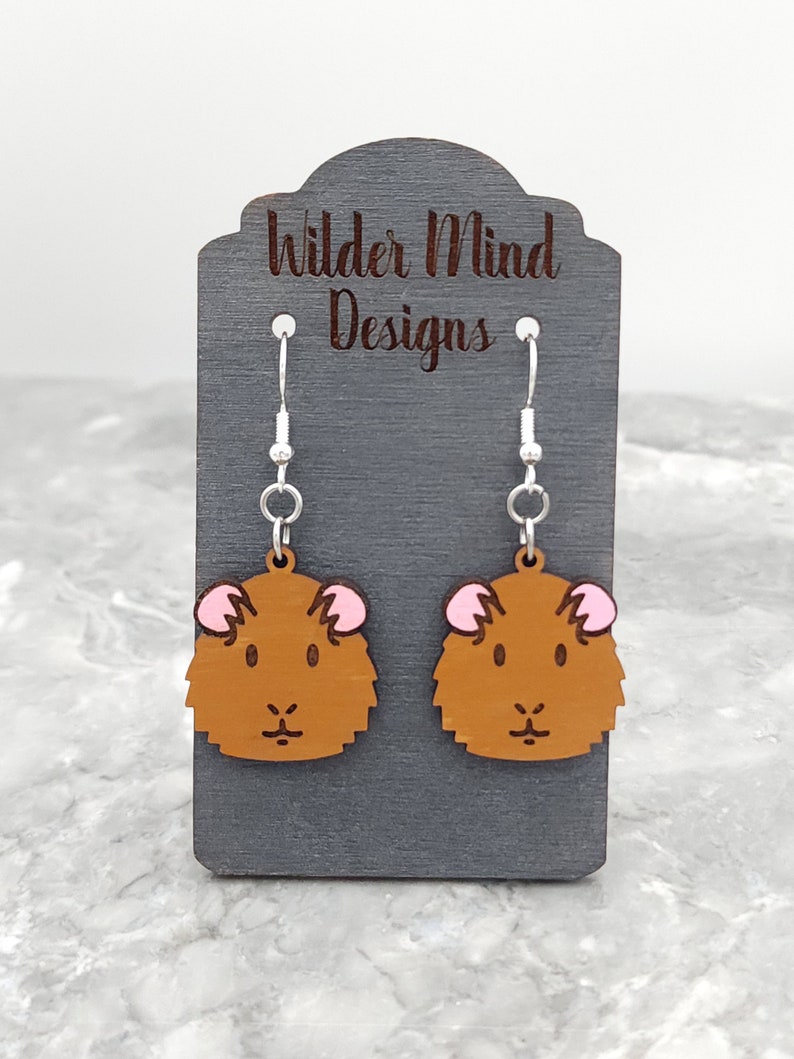 Guinea Pig Studs, Guinea Pigs, Animal Earrings, Animal Studs, Cute Earrings, Guinea Pig Gift, Guinea Pig Lover, Hamster Lover, Wood, Dangle Dangle All Brown