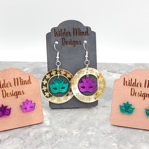 Mardi Gras Mask Earrings: Laser Cut Acrylic, New Orleans Jewelry