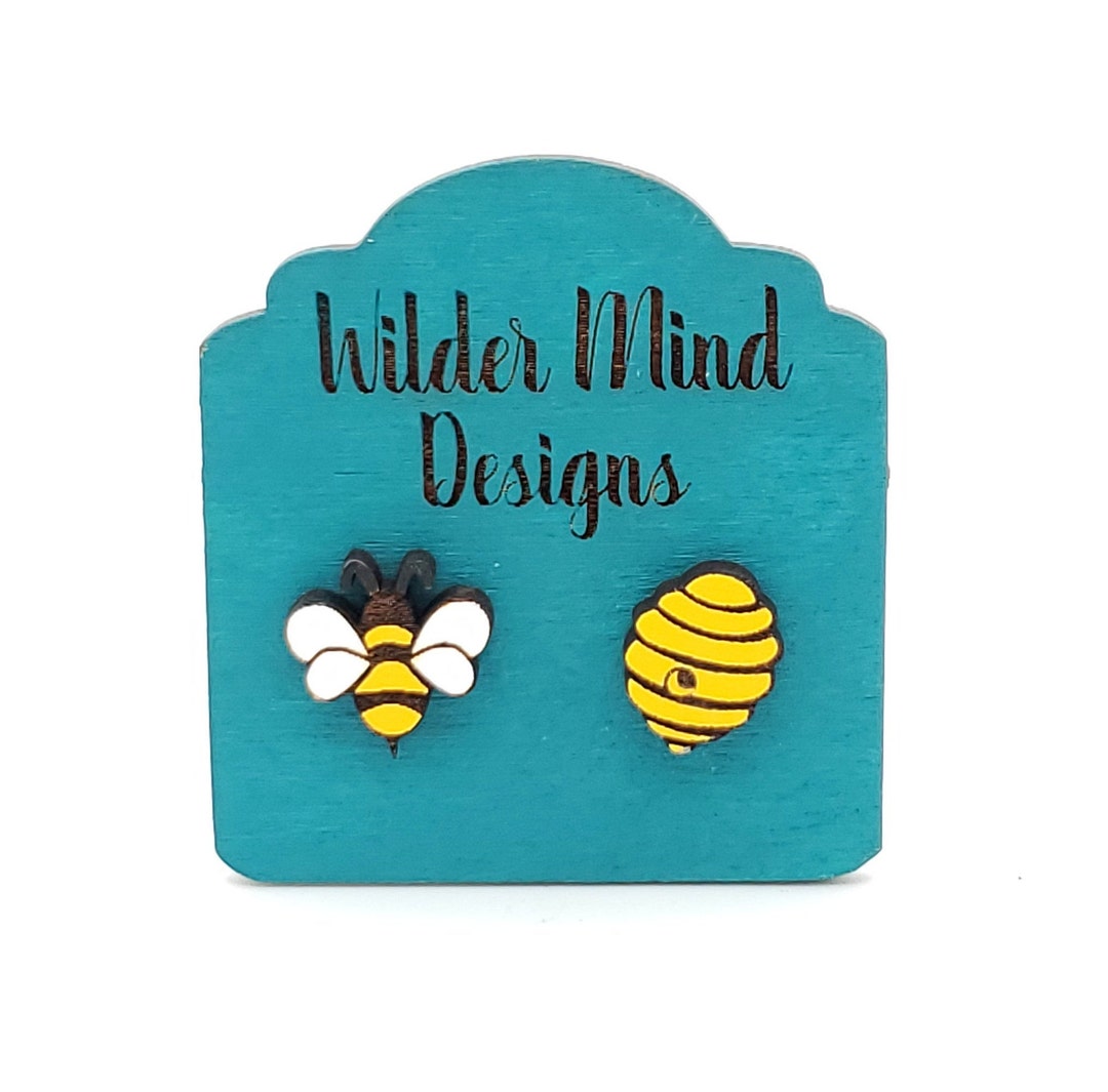 Bumble Bee Earrings, Bumble Bee Studs, Bee Earrings, Bee and Hive, Wood
