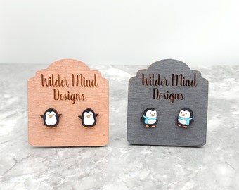 Penguin Studs, Penguin Earrings, Cute Earrings, Penguin Lover, Penguin Gift, Animal Earrings, Wood Earrings, Christmas Earrings, Holiday