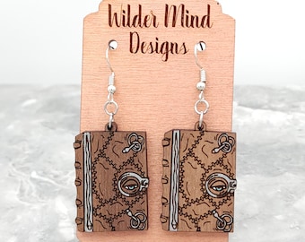 Hand Painted Spell Book Earrings, Fantasy Jewelry