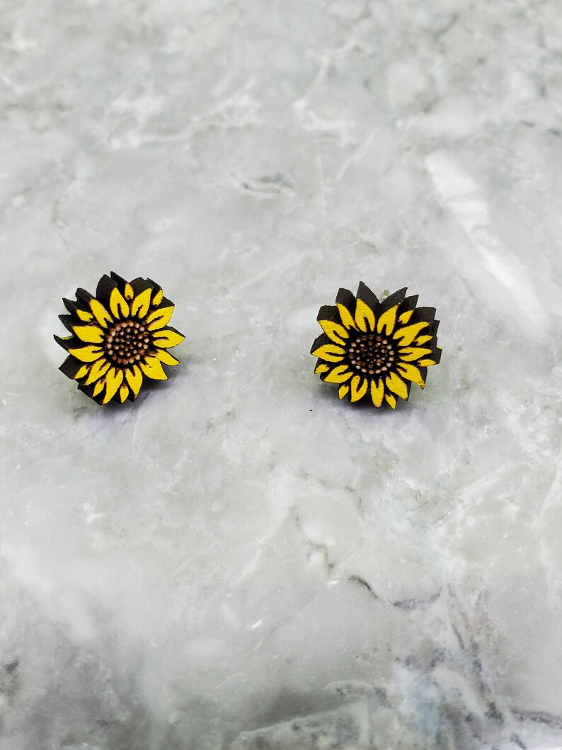 Sunflower Earrings Sunflower Studs Flower Earrings Earrings Etsy