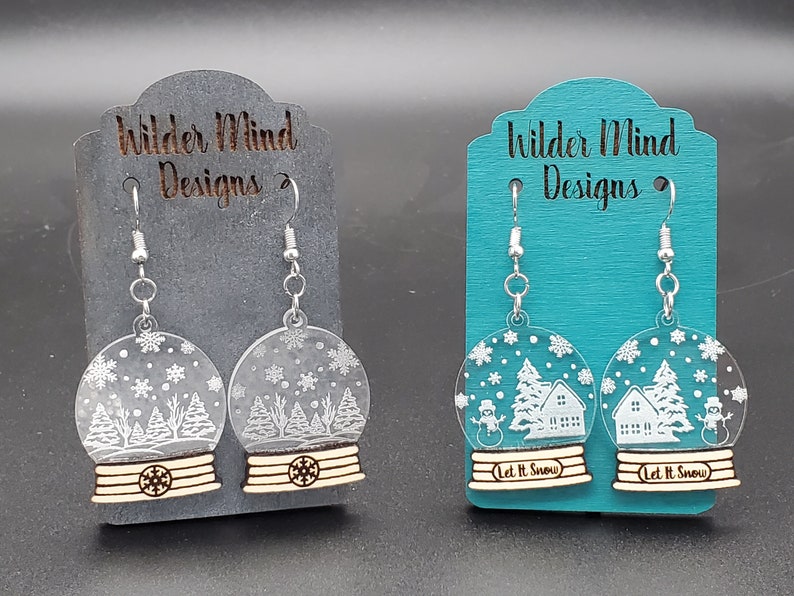 Acrylic Laser Engraved Snowglobe Earrings Winter Earrings image 1