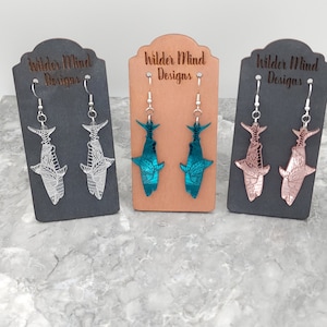 Shark With Birthstone Earrings - Stainless Steel Studs For Beach & Ocean Lovers
